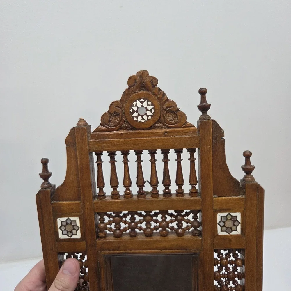 Handcrafted Wooden arabesque mirror frame decorated with mother of pearl Acents